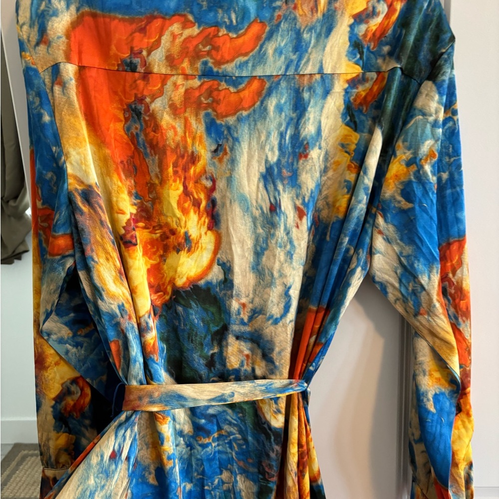 Fashion Nova Satin Midi Dress - Blue and Orange with pockets - Picture 6 of 9